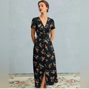 RIHOAS Elegant Black Midi Dress with Floral Print